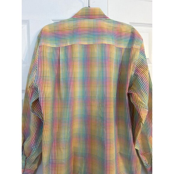 PAUL STUART Luxury Rainbow Multicolor Button Down Multicolor Checked Shirt L - Picture 6 of 10